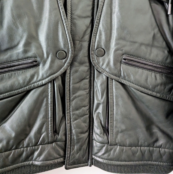 Barnabe Hardy Lamb Skin Green Hooded Bomber Coat Jacket France puffer 50 L - Picture 12 of 16